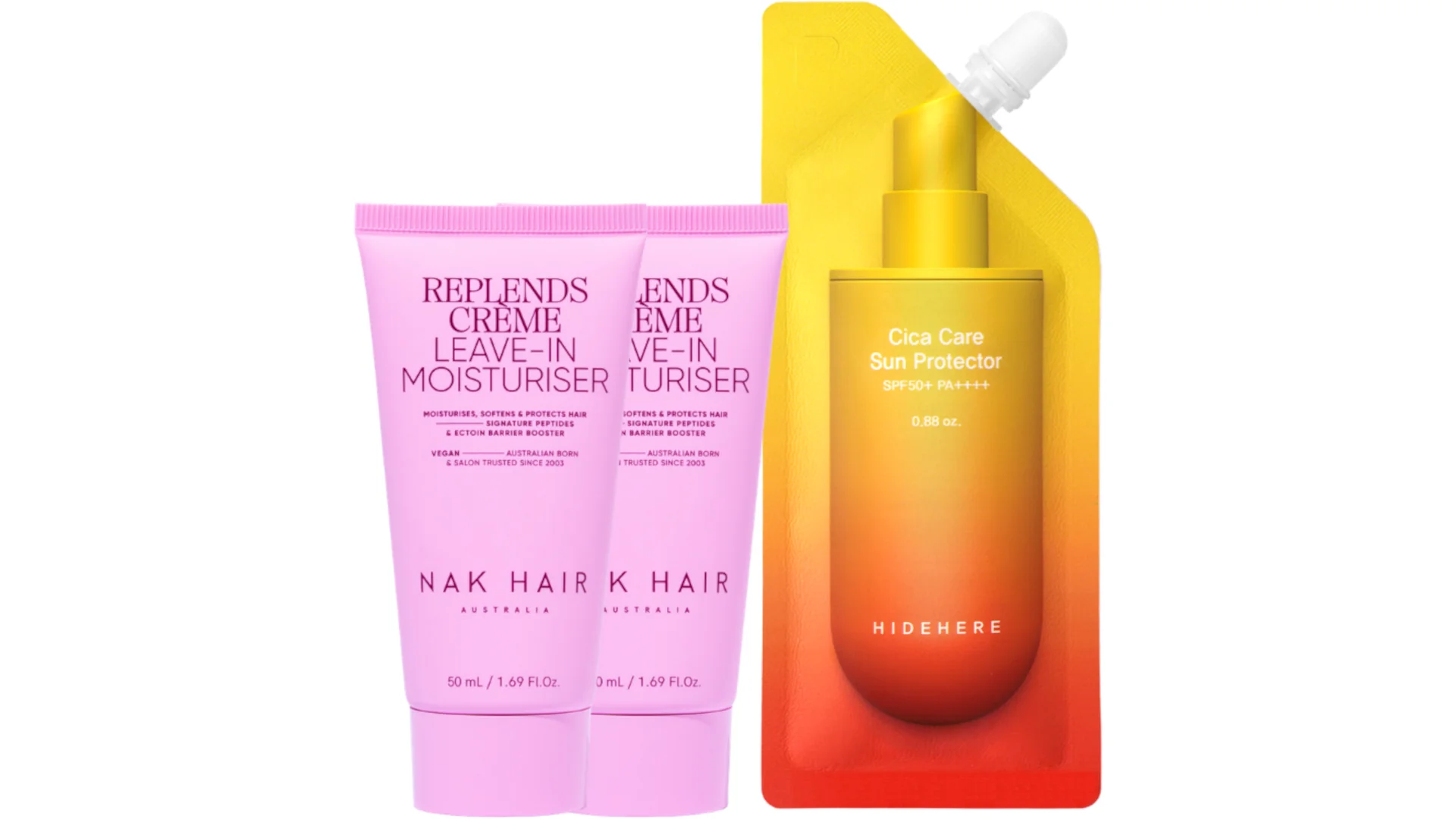 Pack Protección Diaria con 2 Leavein 50ml NAK y Crema con Protector Solar Hidehere
